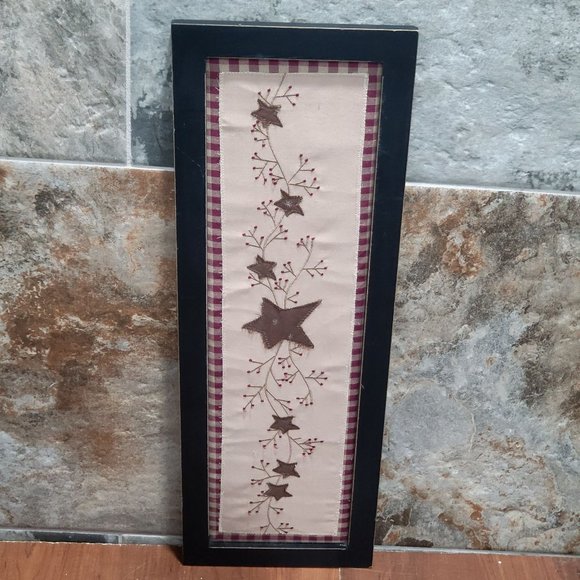 Home Goods Framed Embroidered Star Berries Fabric Wall Hanging Decor - Picture 11 of 11